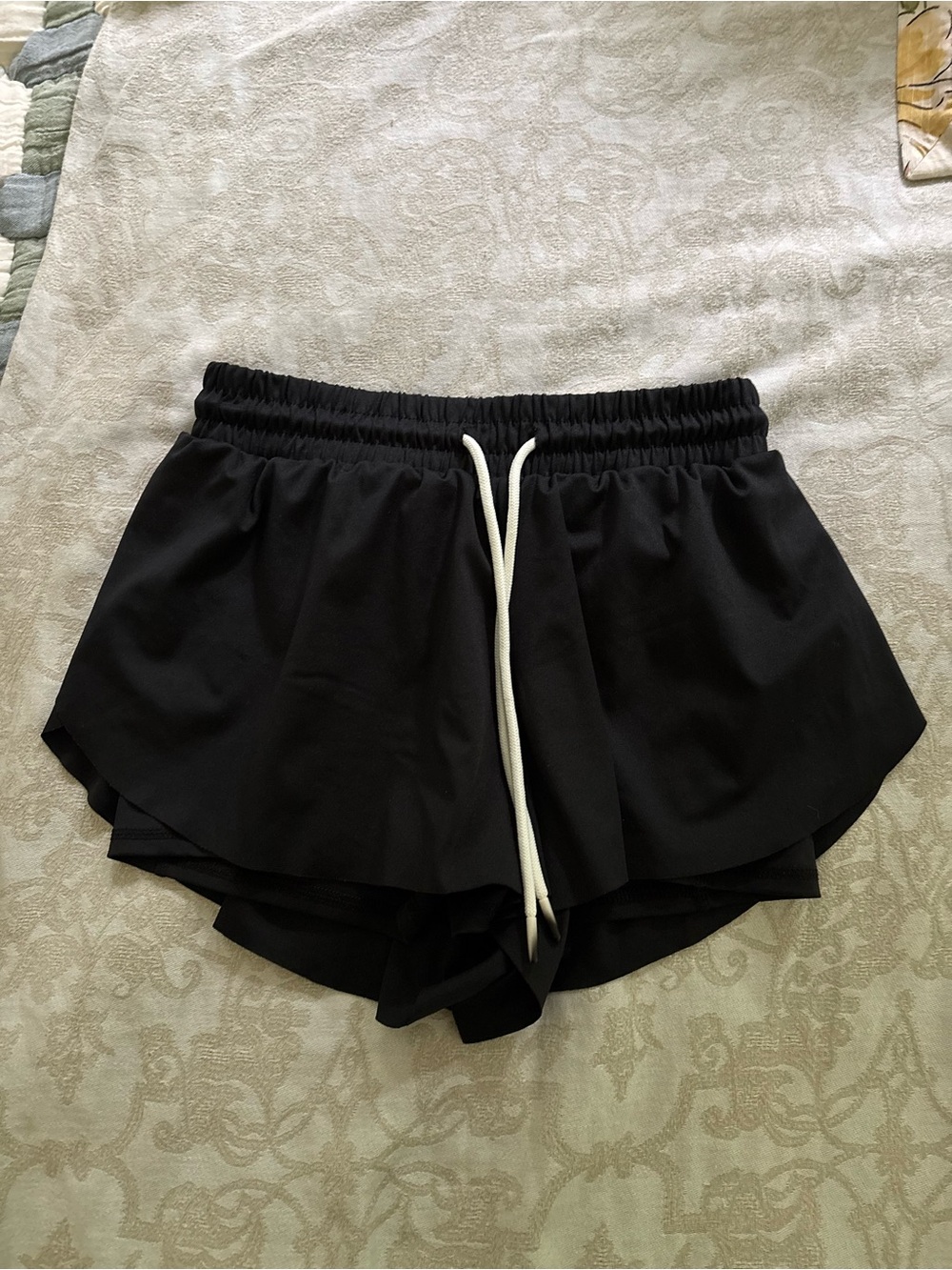 Balance Collection Black Layered Athletic Shorts with White Drawstring